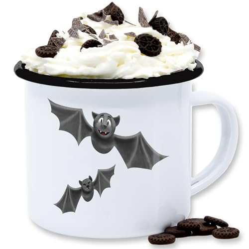 Emaille Tasse Blechtasse - Halloween - Tassen - Fledermäuse Feldermaus Flattermaus - 300 ml - Weiß Schwarz - haloween outfits tier hellowee tiere gruselig animal helloween tiermotiv gruselige von Shirtracer