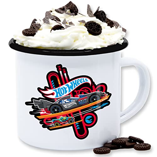 Emaille Tasse Blechtasse - Hot Wheels - Rennautos - 300 ml - Weiß Schwarz - rennauto von Shirtracer