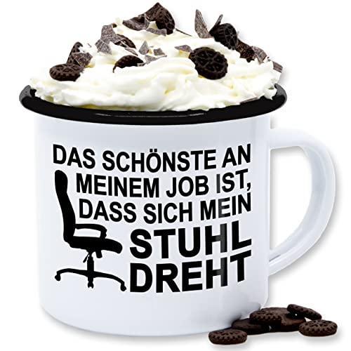 Emaille Tasse Blechtasse - & Beruf Geschenk - Das schönste an meinem Job ist, dass sich der Stuhl dreht - schwarz - 300 ml - Weiß Schwarz - arbeit drehstuhl meinen ist von Shirtracer