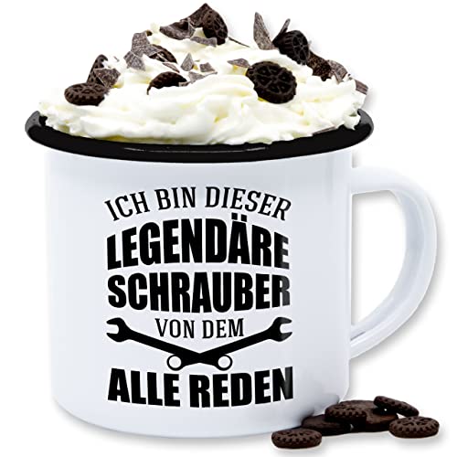 Emaille Tasse Blechtasse - Job & Beruf Geschenk - Ich bin dieser legendäre Schrauber von dem alle reden - 300 ml - Weiß Schwarz - auto schrauben von Shirtracer