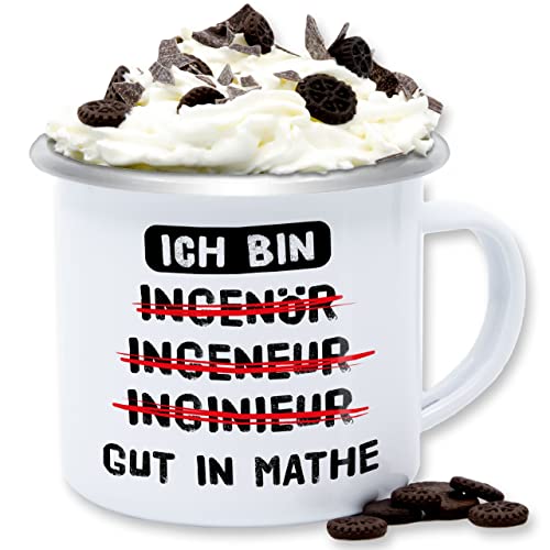 Emaille Tasse Blechtasse - Job & Beruf - Ich bin gut in Mathe I Ingenieur Geschenk Mathematiker - 300 ml - Weiß Silber - ingenieure für büro ein engineer kaffeetasse mathematik email ingeneur von Shirtracer