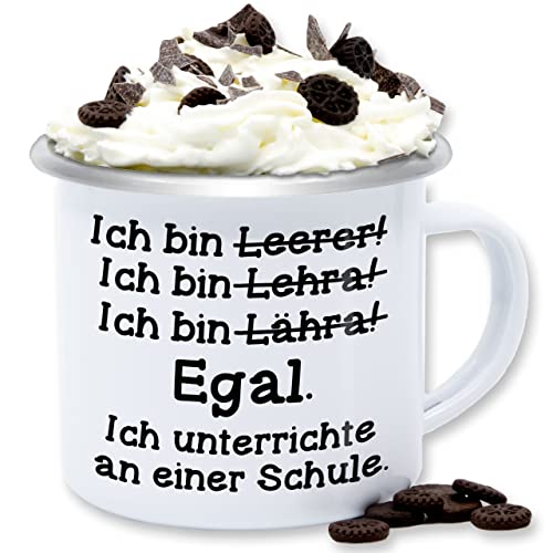 Emaille Tasse Blechtasse - Ich bin Lehrer - 300 ml - Weiß Silber - abschied geschenke sprüche für geschenk angehende spruch masterabschluss beschriftung zum abschluss teacher schule tassen von Shirtracer