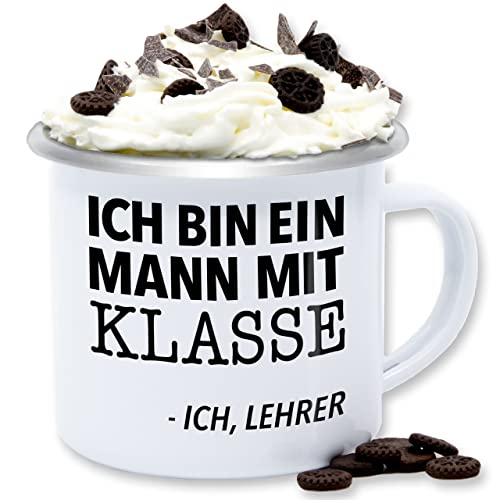 Emaille Tasse Blechtasse - Ich bin ein Mann mit Klasse - Ich, Lehrer - 300 ml - Weiß Silber - teacher abschied tassen geschenk geschenke beschriftung für sprüche masterabschluss angehende spruch von Shirtracer