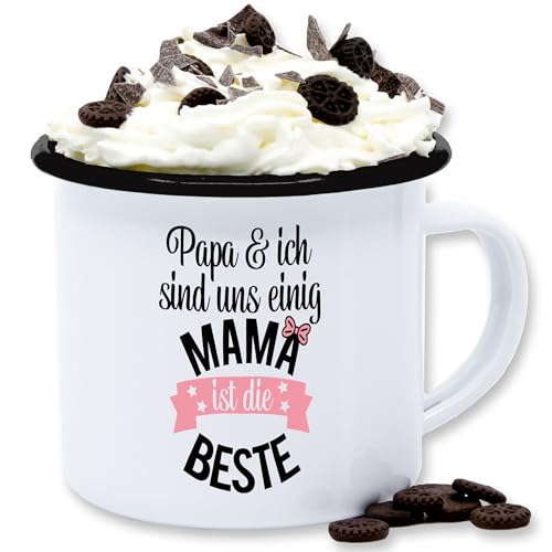 Emaille Tasse Blechtasse - Tassen - Mama ist die Beste - 300 ml - Weiß Schwarz - mum best mom mütter mittertag muttertag papa und ich muttertagsgeschenke eltern sprüche mami mutter muddi von Shirtracer