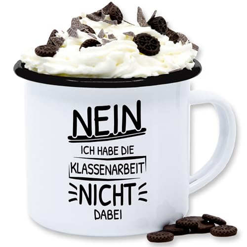 Emaille Tasse Blechtasse - Nein ich habe die Klassenarbeit nicht dabei | Lehrer Geschenk | Lehrerin Geschenke Lehrerinnen Spruch - 300 ml - Weiß Schwarz - teacher klassenarbeiten lehrern nein, eure von Shirtracer