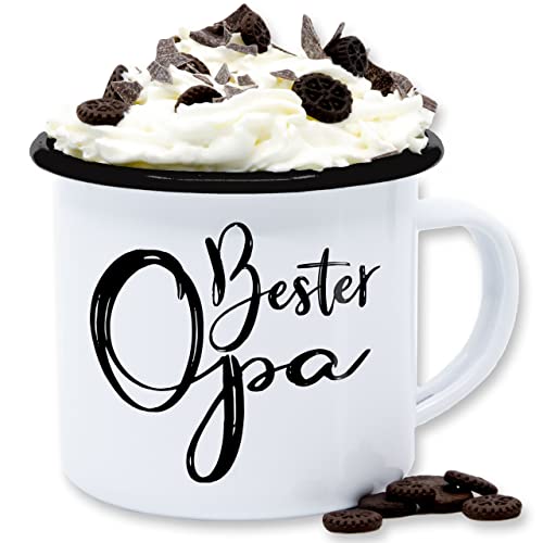 Emaille Tasse Blechtasse - Großvater - Bester Opa Schreibschrift - schwarz - 300 ml - Weiß Schwarz - opas beste für grossvater ist der geschenke geschenk von Shirtracer