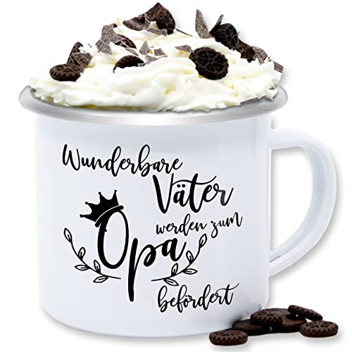 Emaille Tasse Blechtasse - Großvater - Wunderbare Väter werden zum Opa befördert I Die besten Papa Großartige Väter - 300 ml - Weiß Silber - tassen kaffeetasse grossvater vater becher von Shirtracer