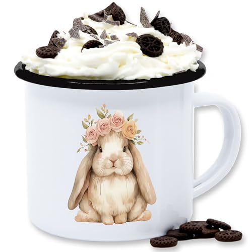 Emaille Tasse Blechtasse - Ostergeschenke - Süßer Hase Ostern Osterhase Geschenke Osterüberraschung - 300 ml - Weiß Schwarz - frohe oster ostermotiv osterüberraschungen osterkleinigkeiten von Shirtracer