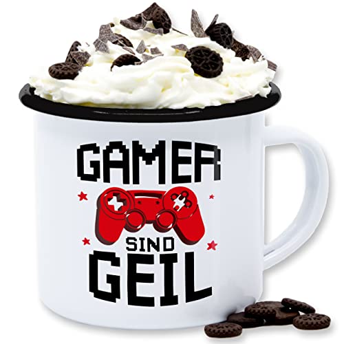 Emaille Tasse Blechtasse - Statement - Gamer sind Geil - Zocker Gameing Zocken Geschenke - 300 ml - Weiß Schwarz - für statements tassen von Shirtracer