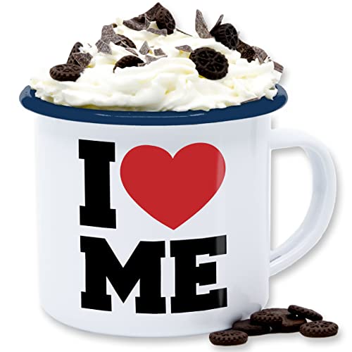 Emaille Tasse Blechtasse - Statement - I love me - Selbstverliebt Narzissmus Ich liebe mich - 300 ml - Weiß Blau - statements l teetasse mug tassen vintage von Shirtracer