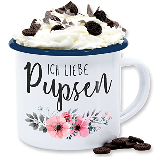 Emaille Tasse Blechtasse - Statement - Ich liebe pupsen - Furz Fürze Sprüche Lustiges Pups Geschenk - 300 ml - Weiß Blau - statements blumen furzen pupse stinkt von Shirtracer