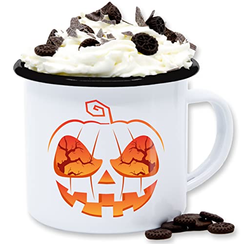 Emaille Tasse Blechtasse - Halloween - Tassen - Kürbis Gesicht Kürbiskostüm Kürbis Verkleidung - 300 ml - Weiß Schwarz - haloween outfits pumpkin hellowee »kürbis gruselig kürbiskopf von Shirtracer