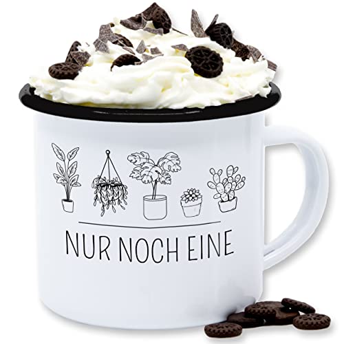 Emaille Tasse Blechtasse - Statement - Nur noch eine Pflanze - Gärtner Geschenk Gärtnerin Pflanzenliebhaber Garten Gartenliebhaber - 300 ml - Weiß Schwarz - statements plant becher plants von Shirtracer