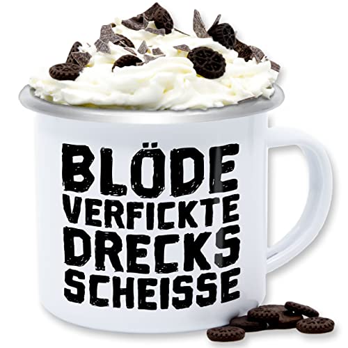 Emaille Tasse Blechtasse - Statement - Blöde verfickte Drecksscheisse - 300 ml - Weiß Silber - statements sprüche tassen frohes neues jahr mit spruch mug new year becher mugs email blech von Shirtracer