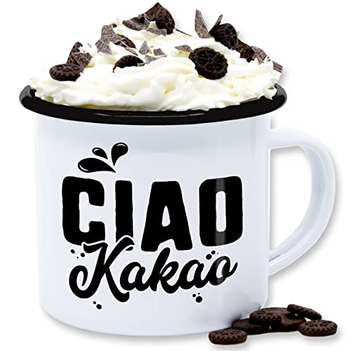 Emaille Tasse Blechtasse - Statement Sprüche - Ciao Kakao - 300 ml - Weiß Schwarz - sarkasmus tschau spruch spruechen sprüche, sprueche mit von Shirtracer