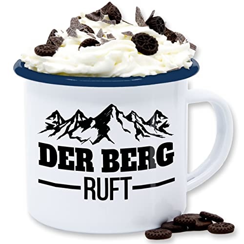 Emaille Tasse Blechtasse - Statement Sprüche - Der Berg ruft - schwarz - 300 ml - Weiß Blau - sprüche, berge blechtassen sarkasmus wander spruch tassen sprueche mountains are calling kaffeetasse von Shirtracer