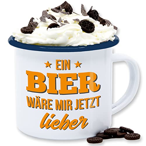 Emaille Tasse Blechtasse - Statement Sprüche - Ein Bier wäre mir jetzt lieber - 300 ml - Weiß Blau - bierkaffeetasse mit spruch sarkasmus saufen kaffeetasse kaffeebecher auch spruechen tassen von Shirtracer