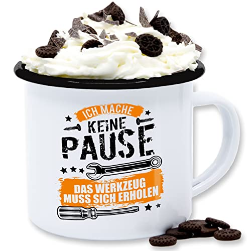 Emaille Tasse Blechtasse - Statement Sprüche - Ich mache keine Pause das Werkzeug muss sich erholen - Geschenk Handwerker Werkstatt Spruch Lustig Schrauber Techniker Bauarbeiter - 300 ml - Weiß von Shirtracer