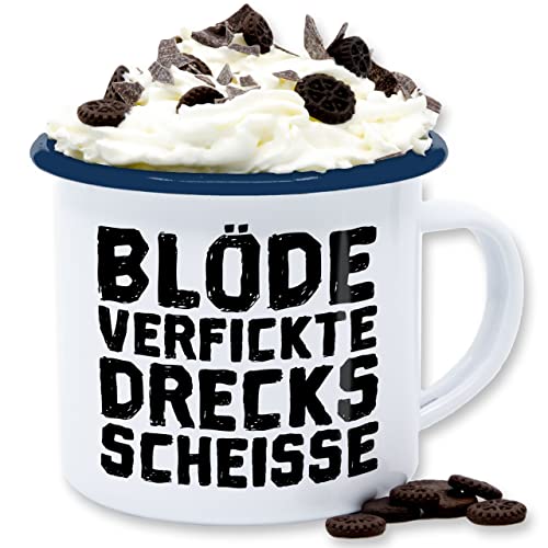 Emaille Tasse Blechtasse - Statement - Blöde verfickte Drecksscheisse - 300 ml - Weiß Blau - statements sprüche tassen frohes neues jahr mit spruch mug new year becher mugs email blech von Shirtracer