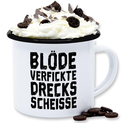 Emaille Tasse Blechtasse - Statement - Blöde verfickte Drecksscheisse - 300 ml - Weiß Schwarz - statements sprüche tassen frohes neues jahr mit spruch mug new year becher mugs email blech von Shirtracer