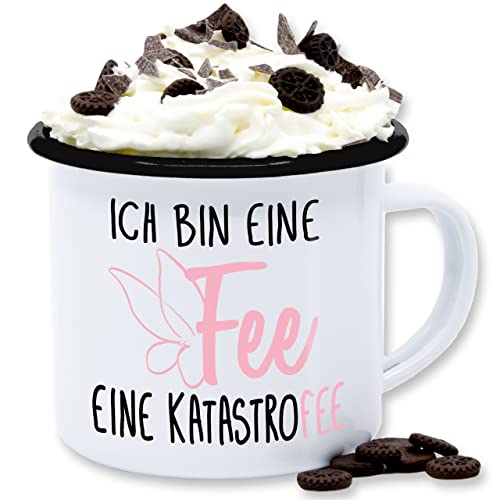 Emaille Tasse Blechtasse - Statement Sprüche - Ich bin eine Fee - 300 ml - Weiß Schwarz - mit spruch sarkasmus katastrophe tassen spruechen katastro blech sprüche, böse sprueche freche sprüchen von Shirtracer