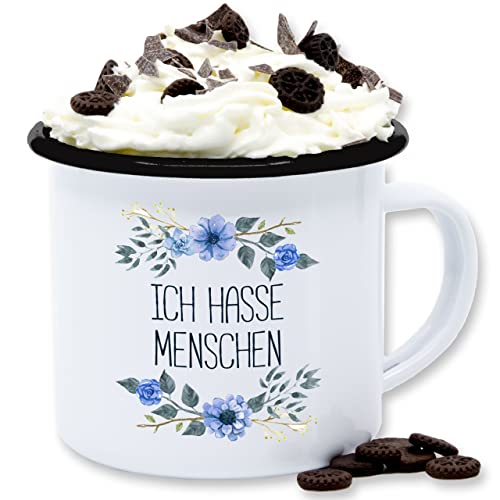 Emaille Tasse Blechtasse - Statement Sprüche - Ich hasse Menschen - 300 ml - Weiß Schwarz - sarkasmus blumen tassen spruch people emalietassen spruechen grumpy vintage sprüche, grummel sprueche von Shirtracer