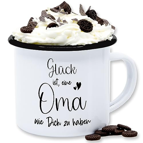 Emaille Tasse Blechtasse - Großmutter - Glück ist, eine Oma wie Dich zu haben - 300 ml - Weiß Schwarz - omi ist die beste für omas größte omilein grandma granny geschenk geschenke fuer omis von Shirtracer