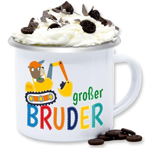Emaille Tasse Blechtasse - Tassen - Großer Bruder Bagger I Großer Bruder Geschenk Grosser Bruder - 300 ml - Weiß Silber - big brother bro kaffeetasse große brüder brüderchen becher von Shirtracer