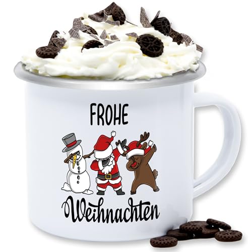 Emaille Tasse Blechtasse - Weihnachtstasse - Dabbing Frohe Weihnachten - 300 ml - Weiß Silber - weihnachtsmotive weihnachts figur weihnachtliche weihnacht swiateczne figuren weihnachtsmotiven mit von Shirtracer