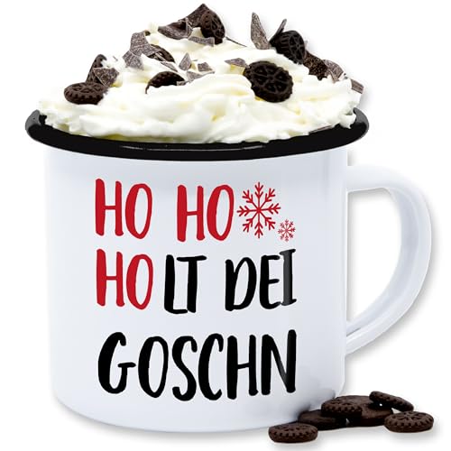 Emaille Tasse Blechtasse - Weihnachtstasse Weihnachten - HO HO HOlt dei Goschn - 300 ml - Weiß Schwarz - weihnachtstassen christmas hoit di glühwein weihnachtsmotiv weihnachts weihnachtsmotiven von Shirtracer