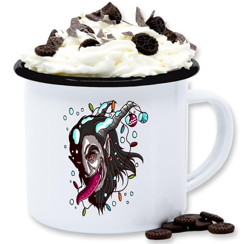 Emaille Tasse Blechtasse - Weihnachtstasse Weihnachten - Krampus mit Weihnachtsdeko - 300 ml - Weiß Schwarz - weihnachtstassen christmas glühwein weihnachtsmotiv weihnachts weihnachtsmotiven von Shirtracer