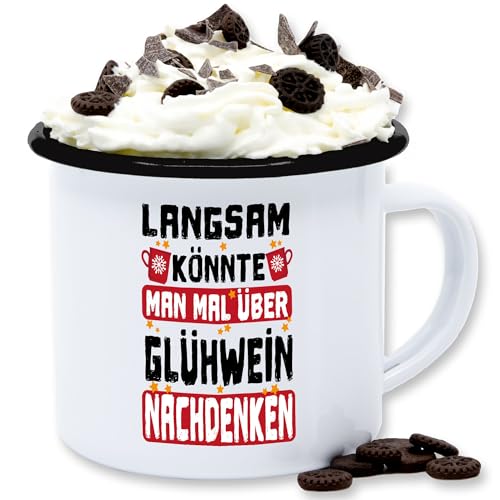 Emaille Tasse Blechtasse - Weihnachtstasse Weihnachten - Langsam könnte man mal über Glühwein nachdenken - schwarz/rot - 300 ml - Weiß Schwarz - weihnachtstassen christmas weihnachtsmotiv von Shirtracer