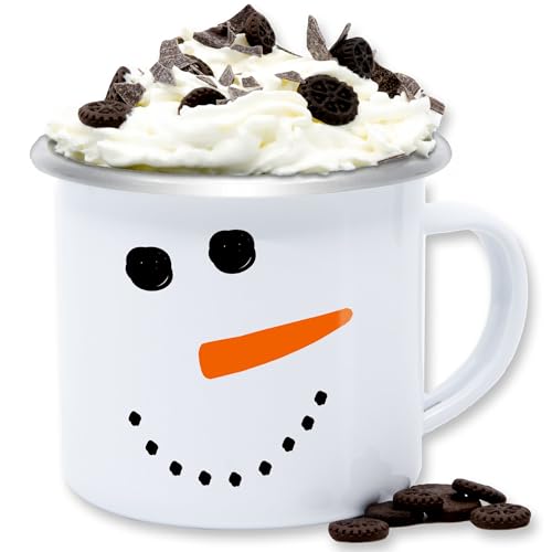 Emaille Tasse Blechtasse - Weihnachtstasse Weihnachten - Schneemann Gesicht Snowman - 300 ml - Weiß Silber - weihnachtliche swiateczne weinachs weihnachtlicher weihnachtsmotive merry christmas xmas von Shirtracer