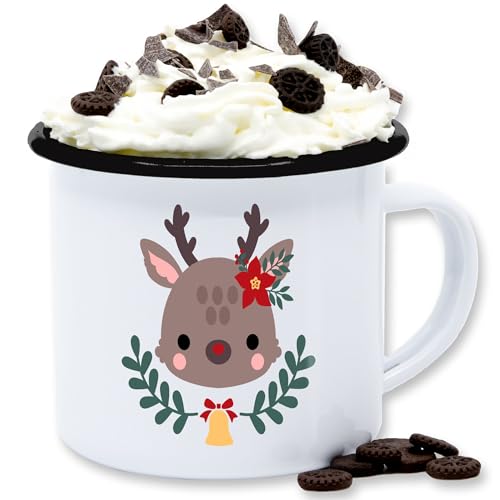 Emaille Tasse Blechtasse - Weihnachtstasse - Süßes Rentier zu Weihnachten - 300 ml - Weiß Schwarz - weihnachtstassen christmas glühwein weihnachtsmotiv weihnachts weihnachtsmotiven von Shirtracer