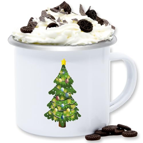 Emaille Tasse Blechtasse - Weihnachtstasse Weihnachten - Weihnachtsbaum - 300 ml - Weiß Silber - weihnachtliche swiateczne weinachs weihnachtlicher weihnachtsmotive merry christmas xmas von Shirtracer