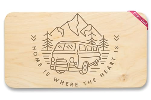 Frühstücksbrettchen Holz - Camping Frühstücksbrett - Home is where the heart is - Geschenk Wohnmobil Camper Geschenkidee Wohnwagen - 22x12 - Holz - für campingwagen zubehör wohnmobilfans von Shirtracer