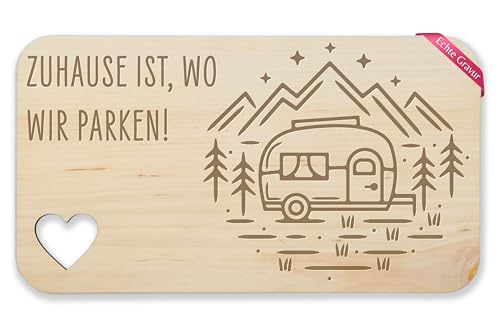 Frühstücksbrettchen Holz Herz - Camping - Frühstücksbrett - Zuhause ist wo wir parken I Geschenkidee Wohnanhänger I Wohnmobil I Camper Geschenk - 22,5x12,5 - Holz - mitbringsel für brettchen von Shirtracer