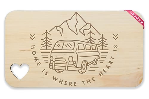 Frühstücksbrettchen Holz Herz - Camping - Frühstücksbrett - Home is where the heart is I Geschenk Wohnmobil I Camper Geschenkidee Wohnwagen - 22,5x12,5 - Holz - frühstücksbrettchen￼ von Shirtracer
