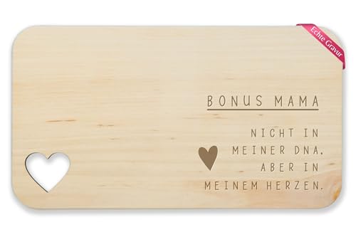 Frühstücksbrettchen Holz Herz - Frühstücksbrett - Bonus Mama Geschenk Stiefmama I Geschenkidee Stiefmutter Geburtstag I Weihnachten I Muttertag - 22,5x12,5 - Holz - geschenke für mütter von Shirtracer