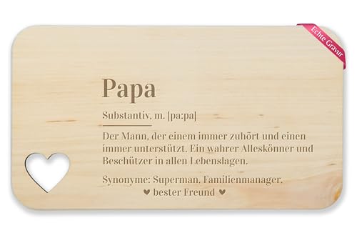 Frühstücksbrettchen Holz Herz - Frühstücksbrett - Papa Definition I Vater Geschenk I Papi Geschenkidee Papas I Weihnachten I Geburtstag - 22,5x12,5 - Holz - geschenkideen für väter von Shirtracer