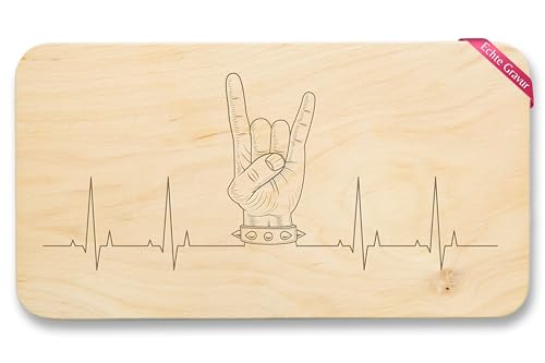 Frühstücksbrettchen Holz Natur - & - Frühstücksbrett - Herzschlag Heavy Metal Handzeichen Pommesgabel I Metalhead Geschenk Metal Fan I Rockiges Geschenk Rock Fan I Rocker - 22x12 - Holz von Shirtracer
