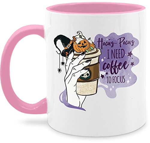 Tasse Tassen 325ml - Halloween - Hocus Pocus - I need Coffee to Focus - Kaffee Kürbis Zimt to-go - 325 ml - Rosa - haferl gruselig kaffeetasse haloween outfits happy gruseliges gruselige mit von Shirtracer