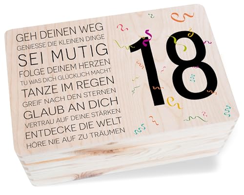Holzkiste Erinnerungsbox - Holzbox 18. Geburtstag mit Spruch Motivation I Coole Geschenkideen 18 Geburtstag Geschenk Achtzehnter I 18 Jähriger I Geschenkverpackung 18er - 30 x 20 x 14 - Holz - zum Holzkiste Erinnerungsbox - Holzbox 18. Geburtstag mit Spruch Motivation I Coole Geschenkideen 18 Geburtstag Geschenk Achtzehnter I 18 Jähriger I Geschenkverpackung 18er - 30 x 20 x 14 - Holz - zum von Shirtracer