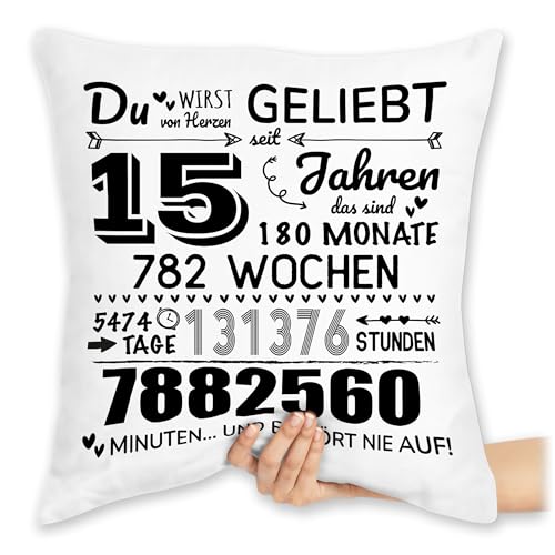 Kissen 40x40 Zierkissen - 15 Jahre - Du wirst von Herzen geliebt | 15. Geburtstag | 15 Jahre Geburtstagsgeschenke | 15ter Geburtstagsgeschenke für Jungen und Mädchen - 40 x 40 cm - Weiß - zum von Shirtracer