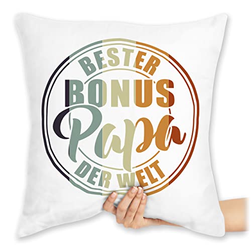 Kissen 40x40 Zierkissen - Geschenk zum Vatertag - Bester Bonus Papa der Welt I Stiefvater - 40 x 40 cm - Weiß - Vatertagsgeschenk stiefpapa Herrentag bonuspapa herrentagsgeschenk ziehvater von Shirtracer