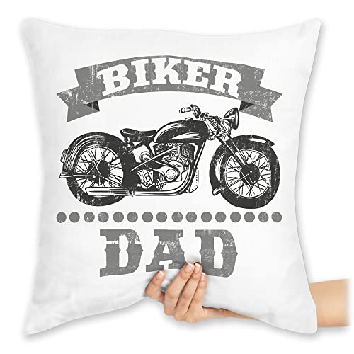 Kissen 40x40 Zierkissen - Geschenk zum Vatertag - Biker Dad Papa Motorrad Motorradfan Chopper - 40 x 40 cm - Weiß - vatertagsgeschenk vintage herrentag daddy herrentagsgeschenk herrentagsgeschenke von Shirtracer