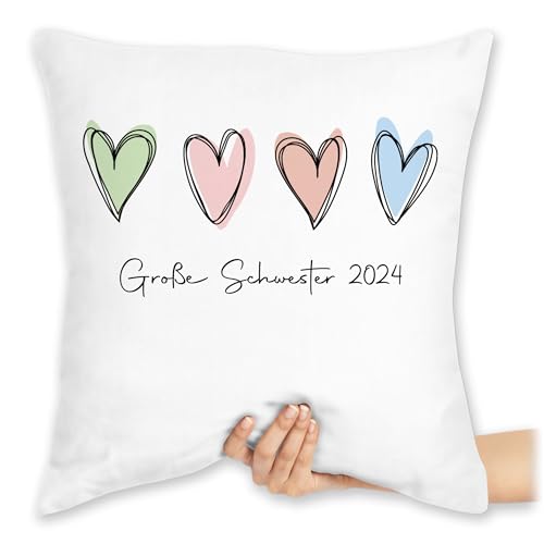 Kissen 40x40 Zierkissen - Große Schwester 2024 Big Sister - 40 x 40 cm - Weiß - Schwestern 2023 sis Grosse große+Schwester+Geschenk Geschenke für Geschenk Fuer verkünden Groesse großes von Shirtracer