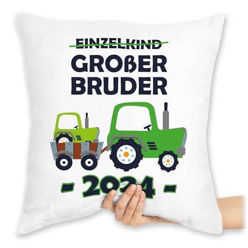 Kissen 40x40 Zierkissen - Einzelkind Großer Bruder 2024 Traktor - 40 x 40 cm - Weiß - Big Brother 2023 große brüder groser gro er Geschenk für großen grossen Grosse grosser größeren von Shirtracer