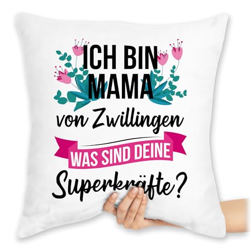 Kissen 40x40 Zierkissen - Ich Bin Mama von Zwillingen I Superkräfte - 40 x 40 cm - Weiß - Geschenk Muttertag Mutter Zwillinge mom zwilling mam Mutti Mum of Twins Mami zwillingsmama muddi Zwillings von Shirtracer