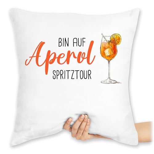 Kissen 40x40 Zierkissen - Karneval & Fasching - Bin auf Aperol Spritztour I JGA I Mädelsabend I Spritz Tour - 40 x 40 cm - Weiß - Fasching- Glas Carnevale feiern Karnevals Spruch Faschings aparol von Shirtracer